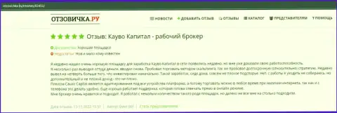 Еще объективный отзыв о ФОРЕКС-дилере Cauvo Capital на портале Otzovichka Ru
