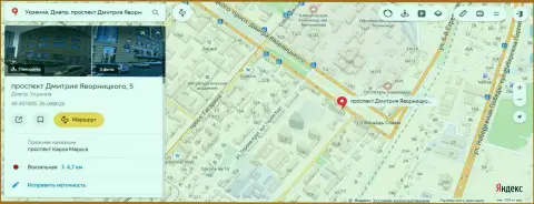 Предоставленный одним из служащих 770 Капитал адрес месторасположения преступной Forex организации на Yandex Maps