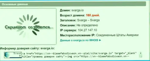 Возраст доменного имени ФОРЕКС дилера Svarga IO, согласно справочной инфы, полученной на ресурсе doverievseti rf